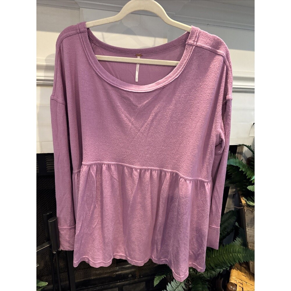 FREE PEOPLE Women's Top Size Large Oversized Plum Lilac Long Sleeve Blouse
